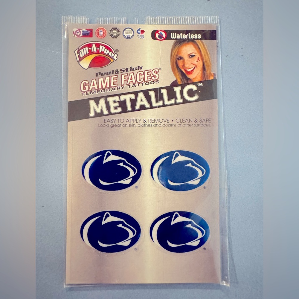 Penn State Game Faces Metallic Temporary Tattoos